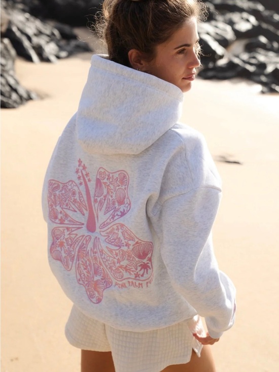 Pink Palm Puff Sweaters - Pink Palm Puff Grey “Hibiscus” Hoodie